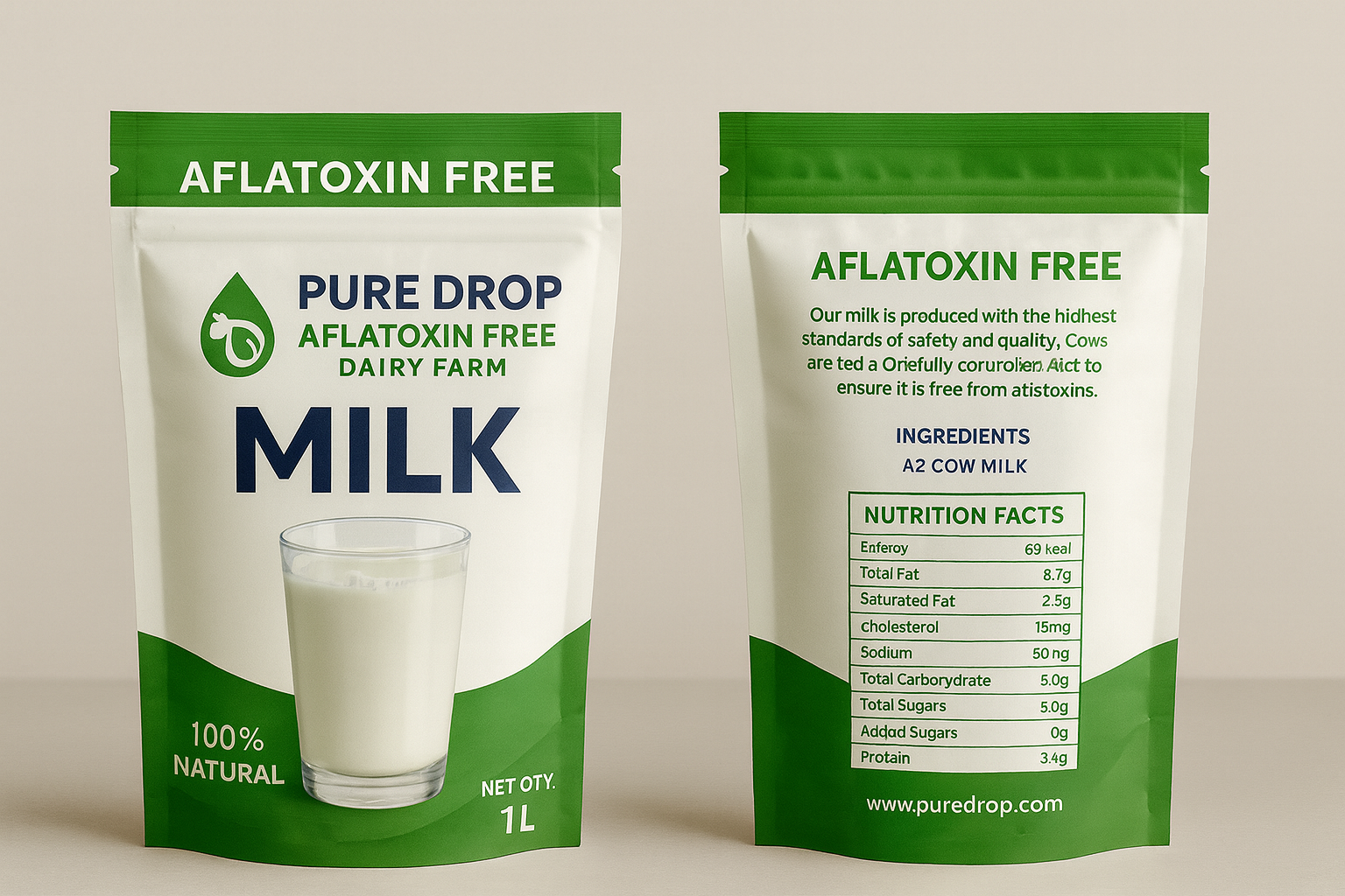 PureDrop aflatoxin free milk pouch front