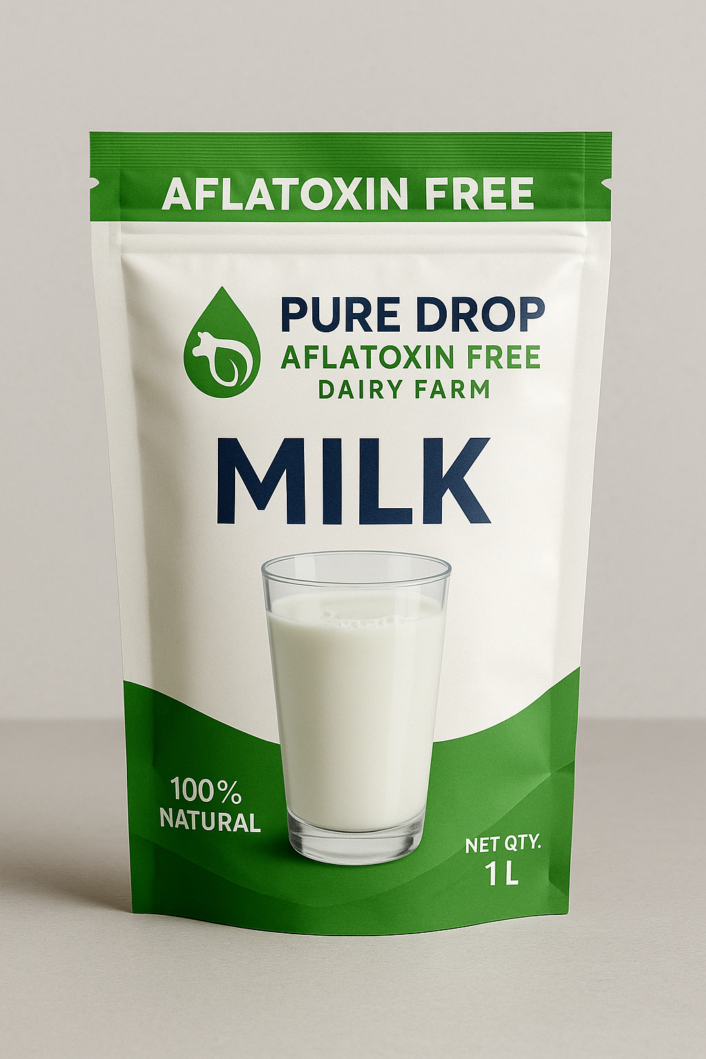 PureDrop aflatoxin free milk pouch front and back